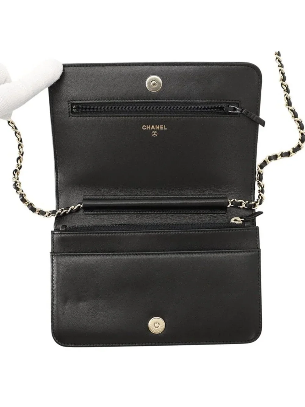 Chanel Chain Wallet CC Logo Faux Pearl Velour Black Shoulder Bag